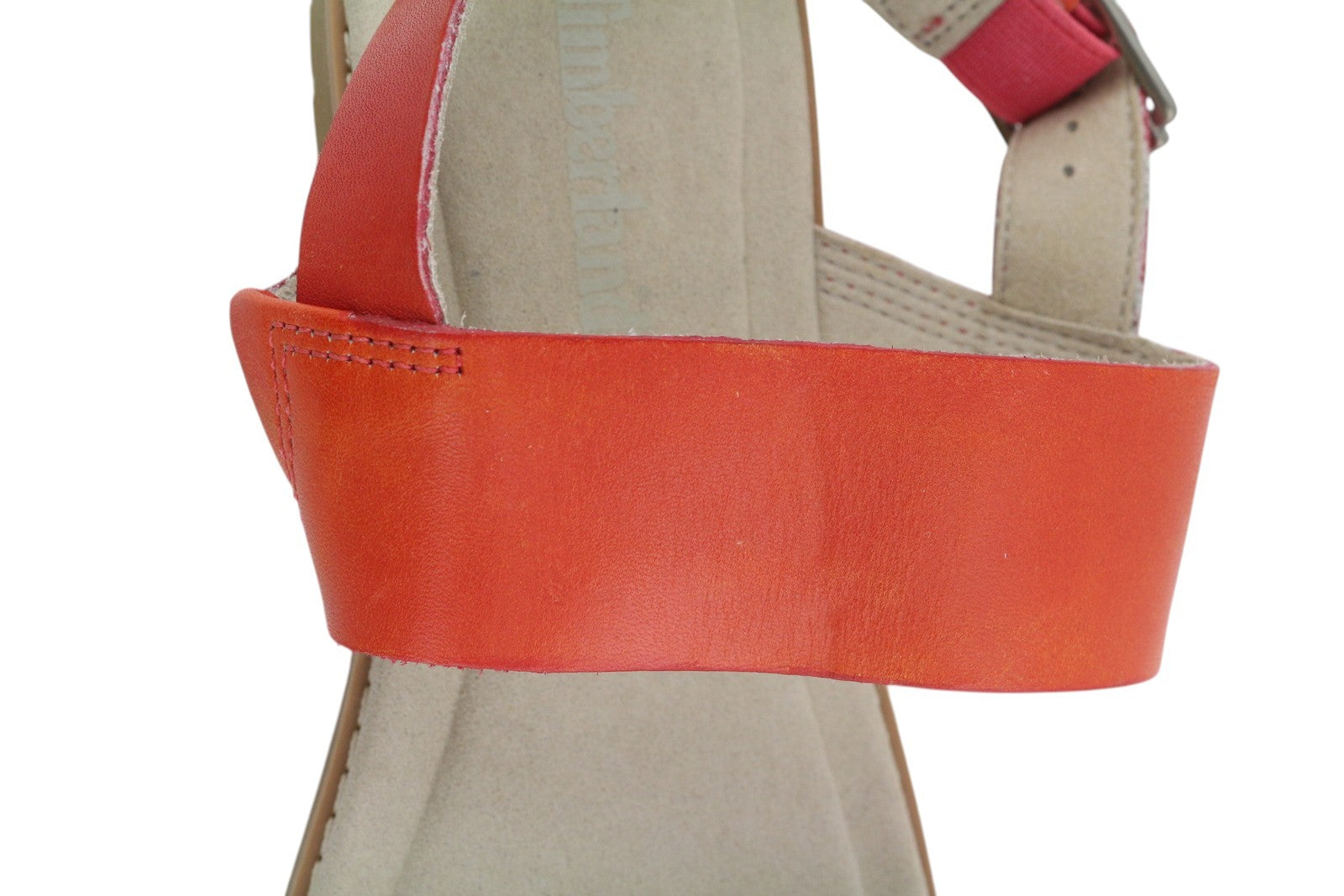 TIMBERLAND A24R6 Women's Sandals EU38.5 Orange Leather Buckle Flat Logo