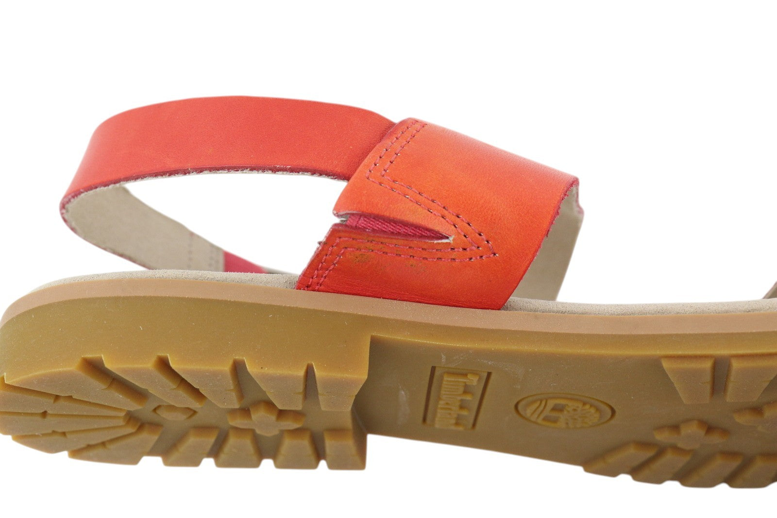 TIMBERLAND A24R6 Women's Sandals EU38.5 Orange Leather Buckle Flat Logo