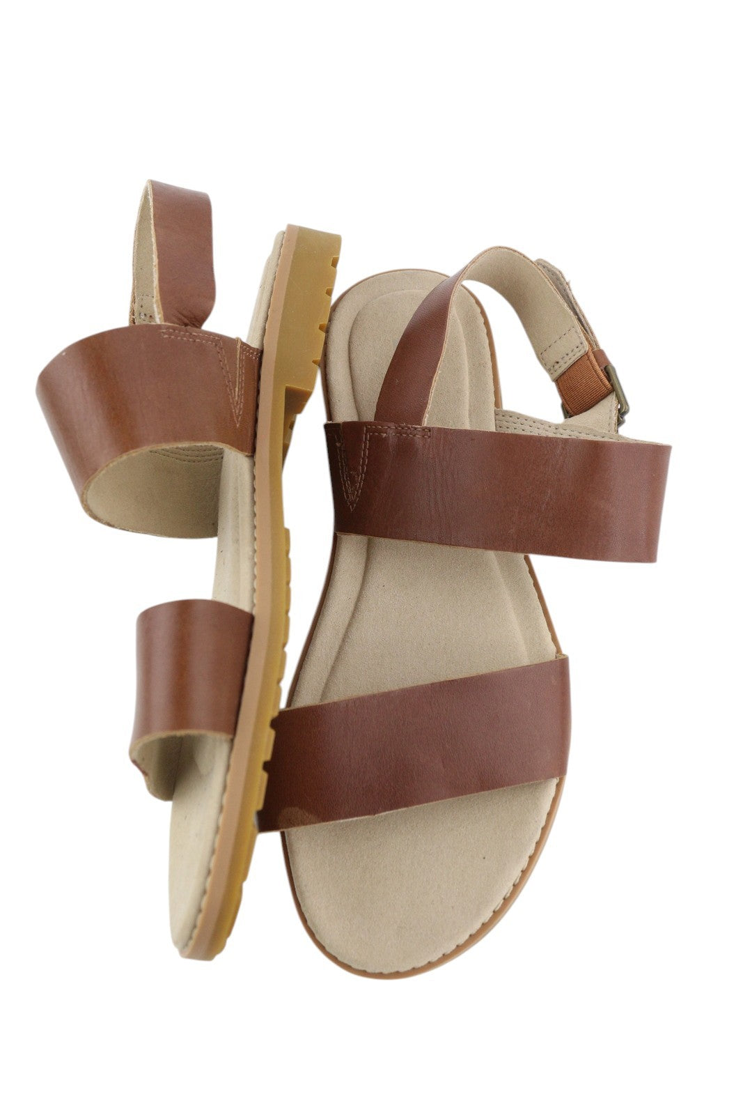 TIMBERLAND A23VZ Women's Sandals EU37.5/38 Brown Leather Buckled Flat Logo
