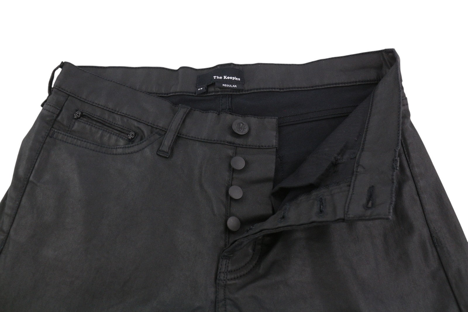 THE KOOPLES Men's Jeans W28 Black Waxed Finish Buttoned Slim Regular Fit