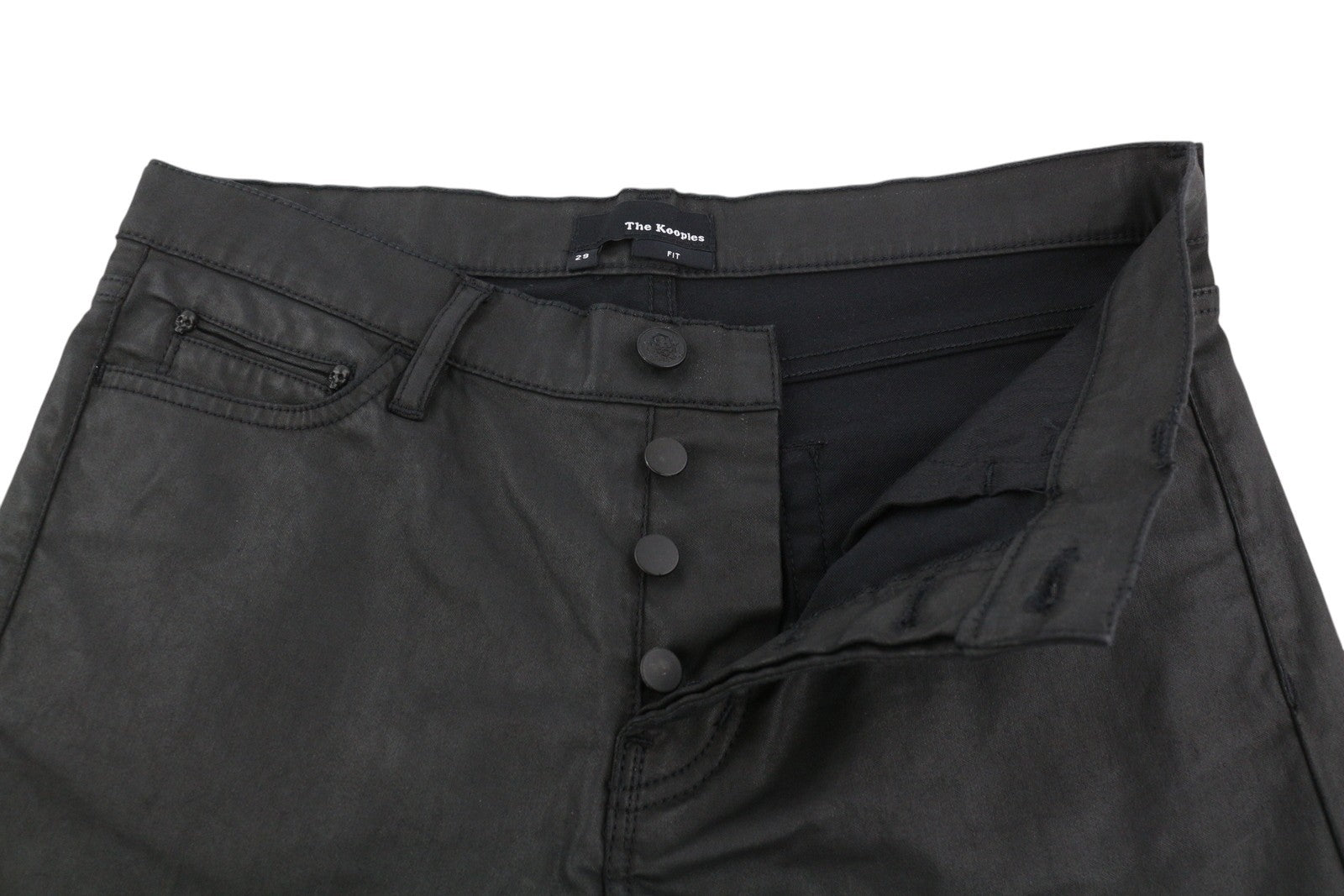 THE KOOPLES Men's Jeans W29 Black Coated Denim Button Fly Slim Logo