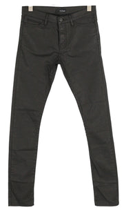 THE KOOPLES Men's Jeans W27 Black Wax Coated Button Fly Slim Dark Finish