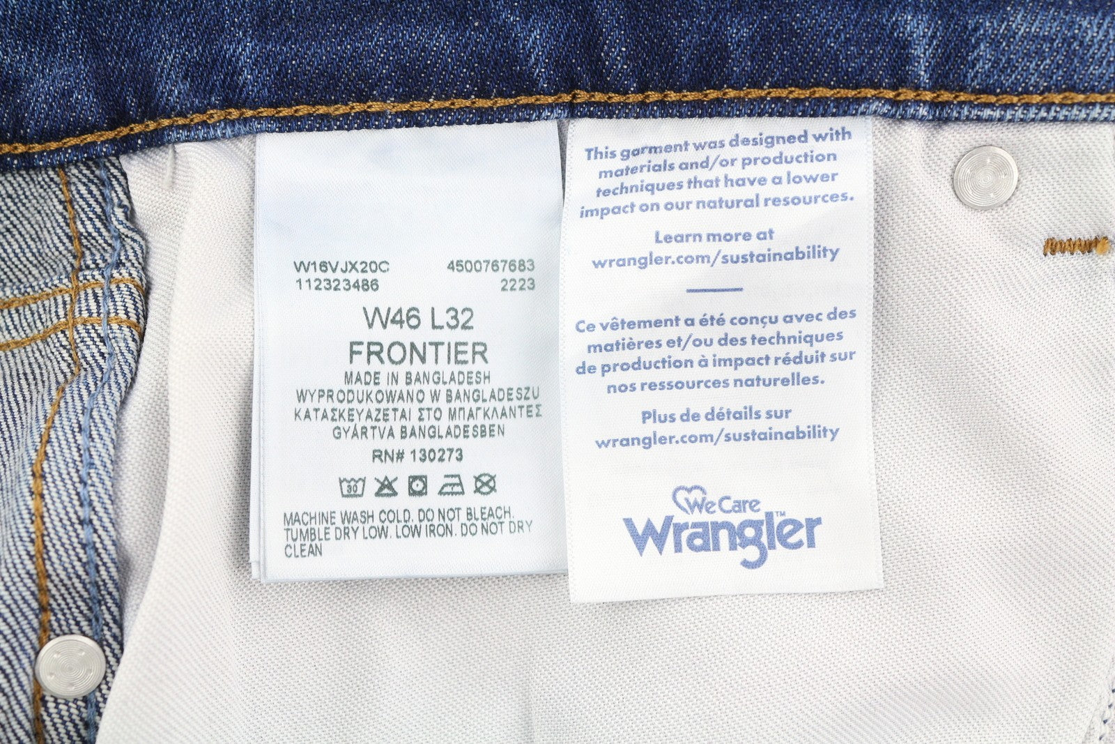 WRANGLER Frontier Men's Jeans W46/L32 Blue Wash Relaxed Straight Zip Denim