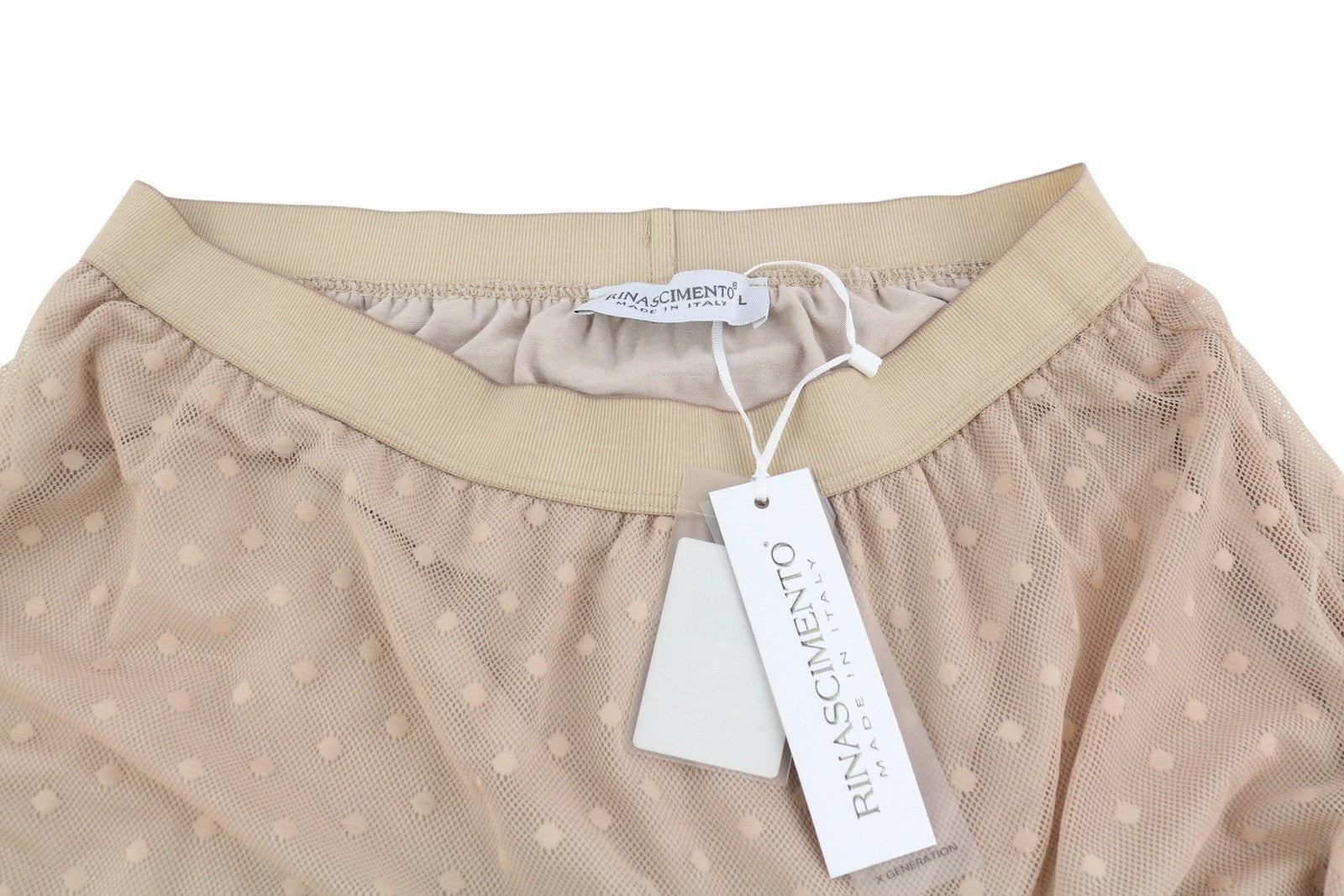 RINASCIMENTO Women's Skirt L Beige Polka Dot Tulle Lined Elastic Waist Midi