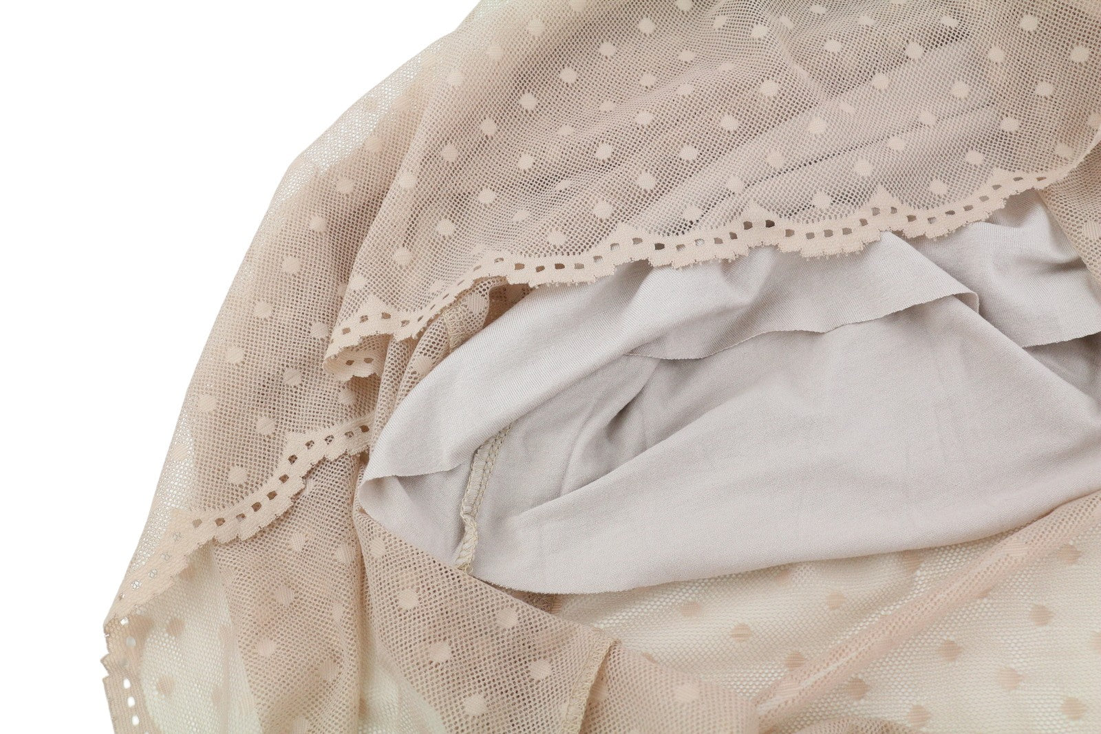 RINASCIMENTO Women's Skirt L Beige Polka Dot Tulle Lined Elastic Waist Midi