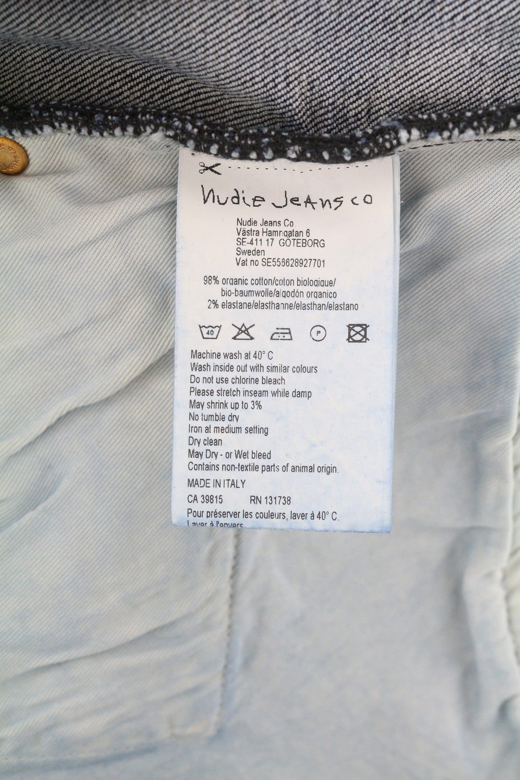 NUDIE JEANS Pipe Led Men's Shorts W34 Blue Wash Organic Denim Zip Closure