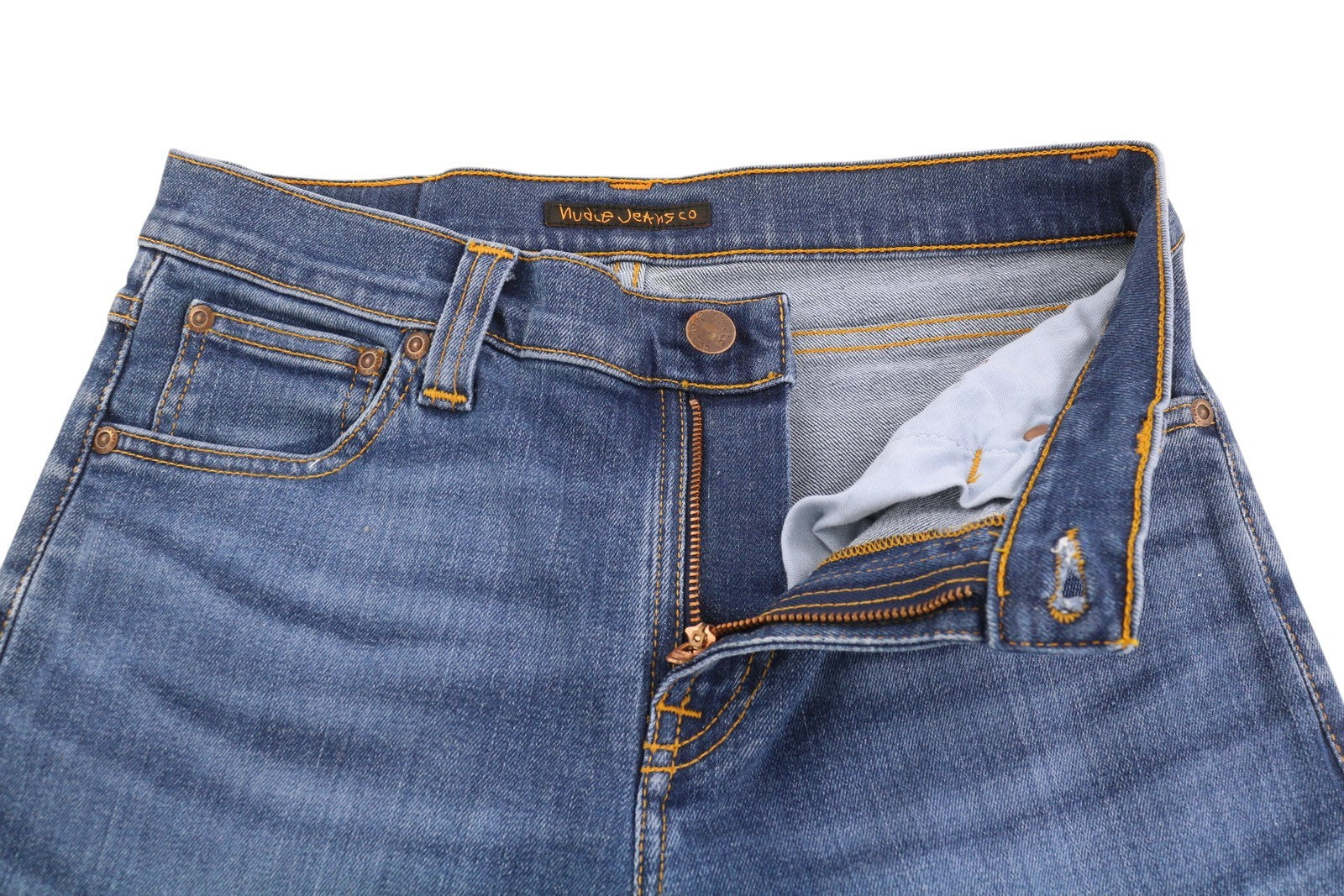 NUDIE JEANS Tube Kelly Men's Shorts W28 Blue Washed Organic Zip Denim