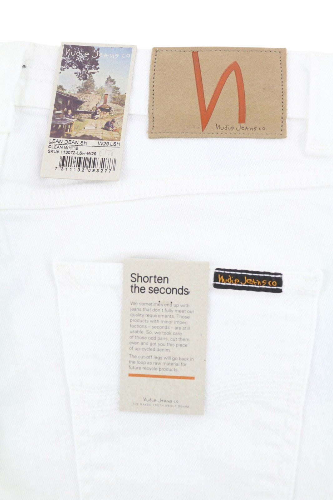 NUDIE JEANS Lean Dean Men's Shorts W29 White Denim Zip Fly Turn Up