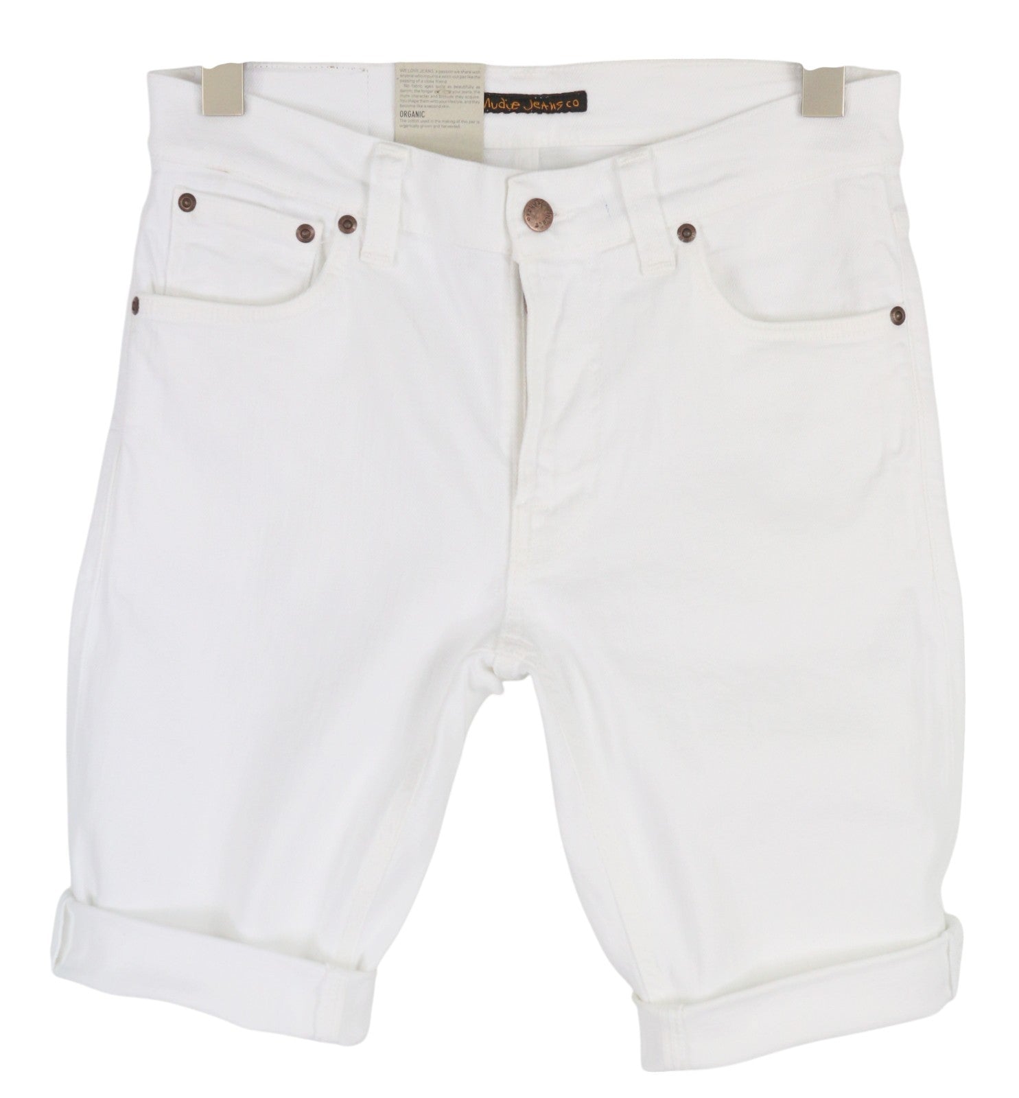 NUDIE JEANS Lean Dean Men's Shorts W28 White Denim Zip Cotton Turn Up