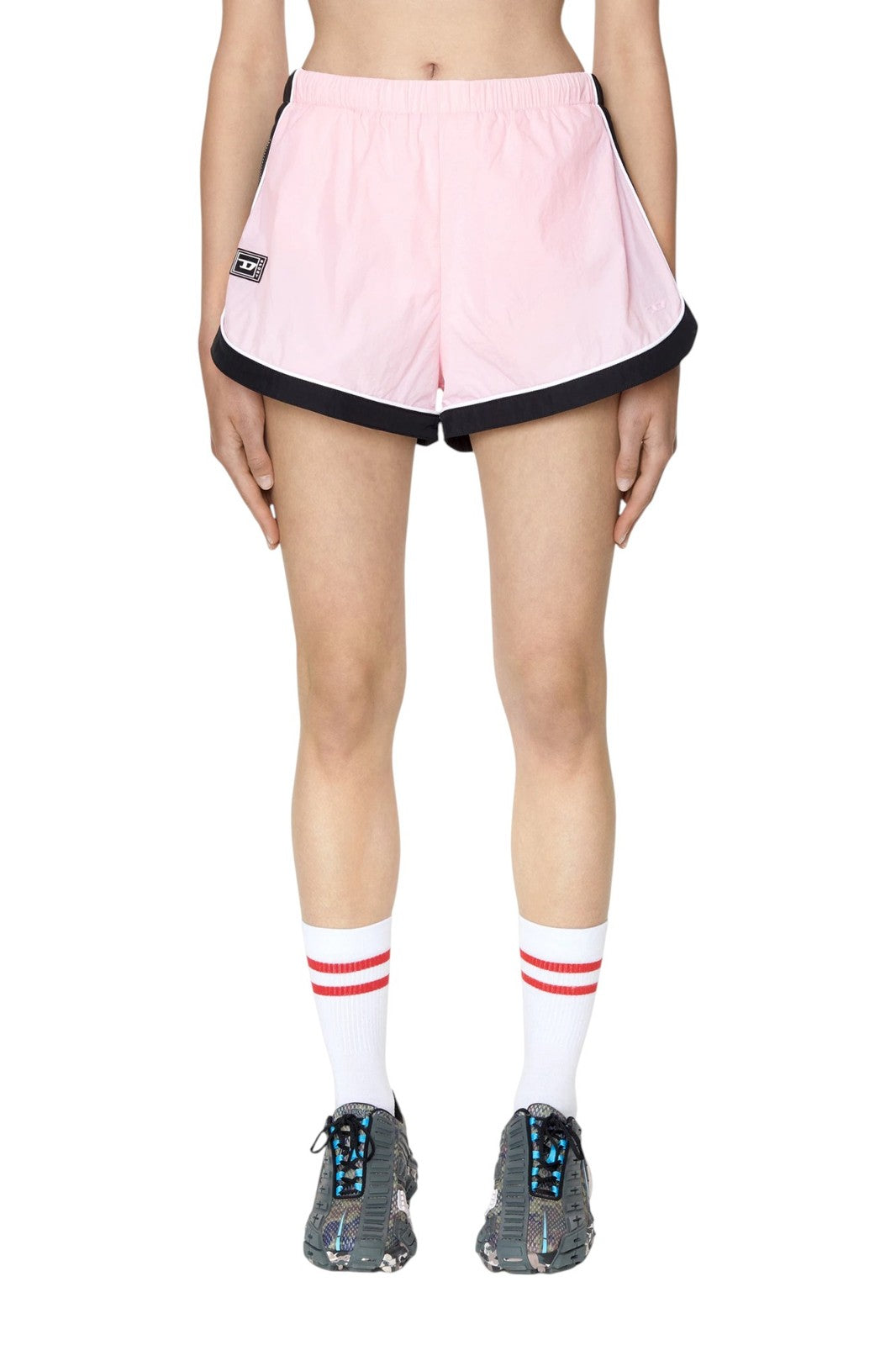 DIESEL Awwb-Eicy-Wt 12 Women's Shorts L Pink Elastic Waist Sports Logo