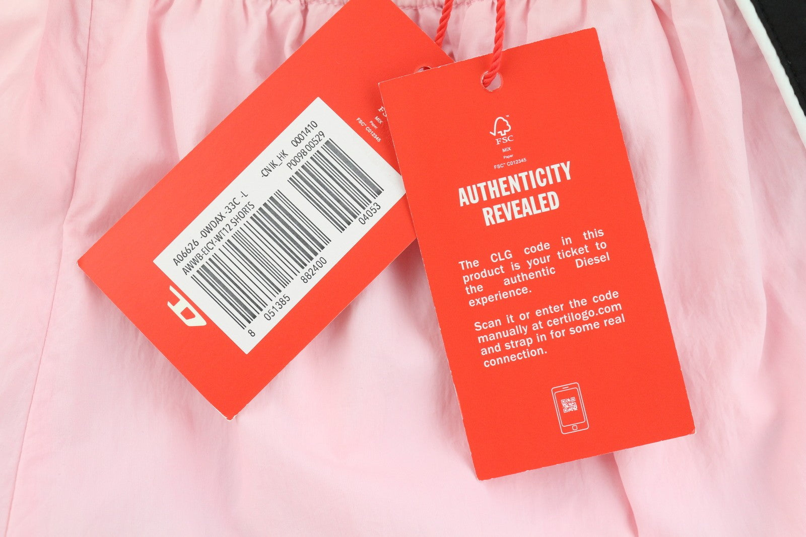 DIESEL Awwb-Eicy-Wt 12 Women's Shorts L Pink Elastic Waist Sports Logo