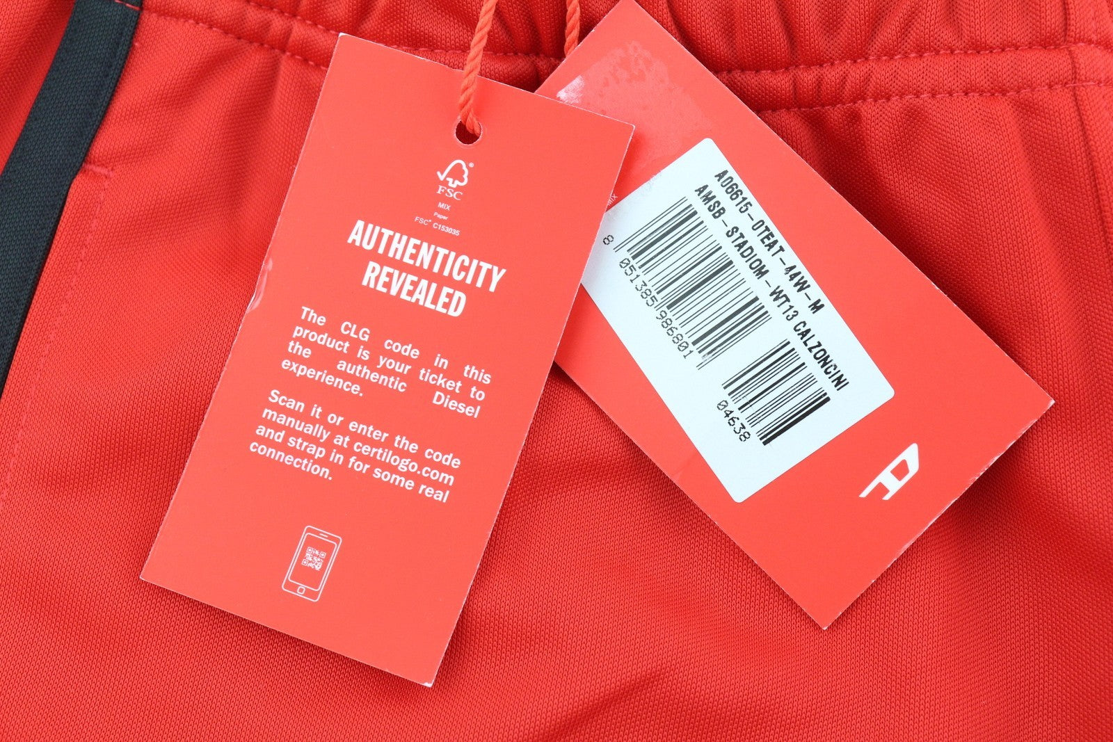 DIESEL Amsb-Stadiom-Wt13 Men's Shorts M Red 55DSL Track Drawstring Waist