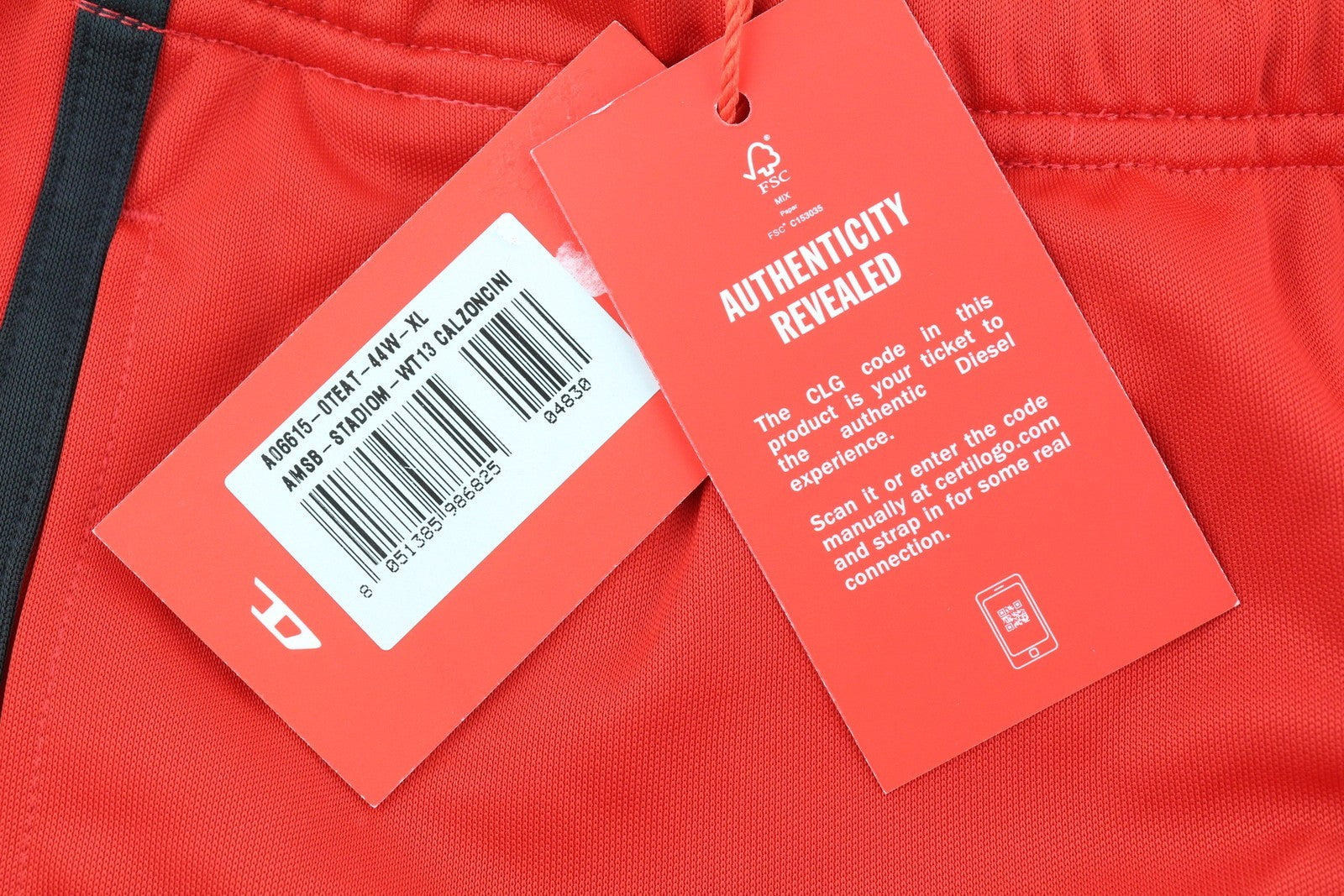 DIESEL Amsb-Stadiom-Wt13 Men's Shorts XL Red 55DSL Track Logo Waist