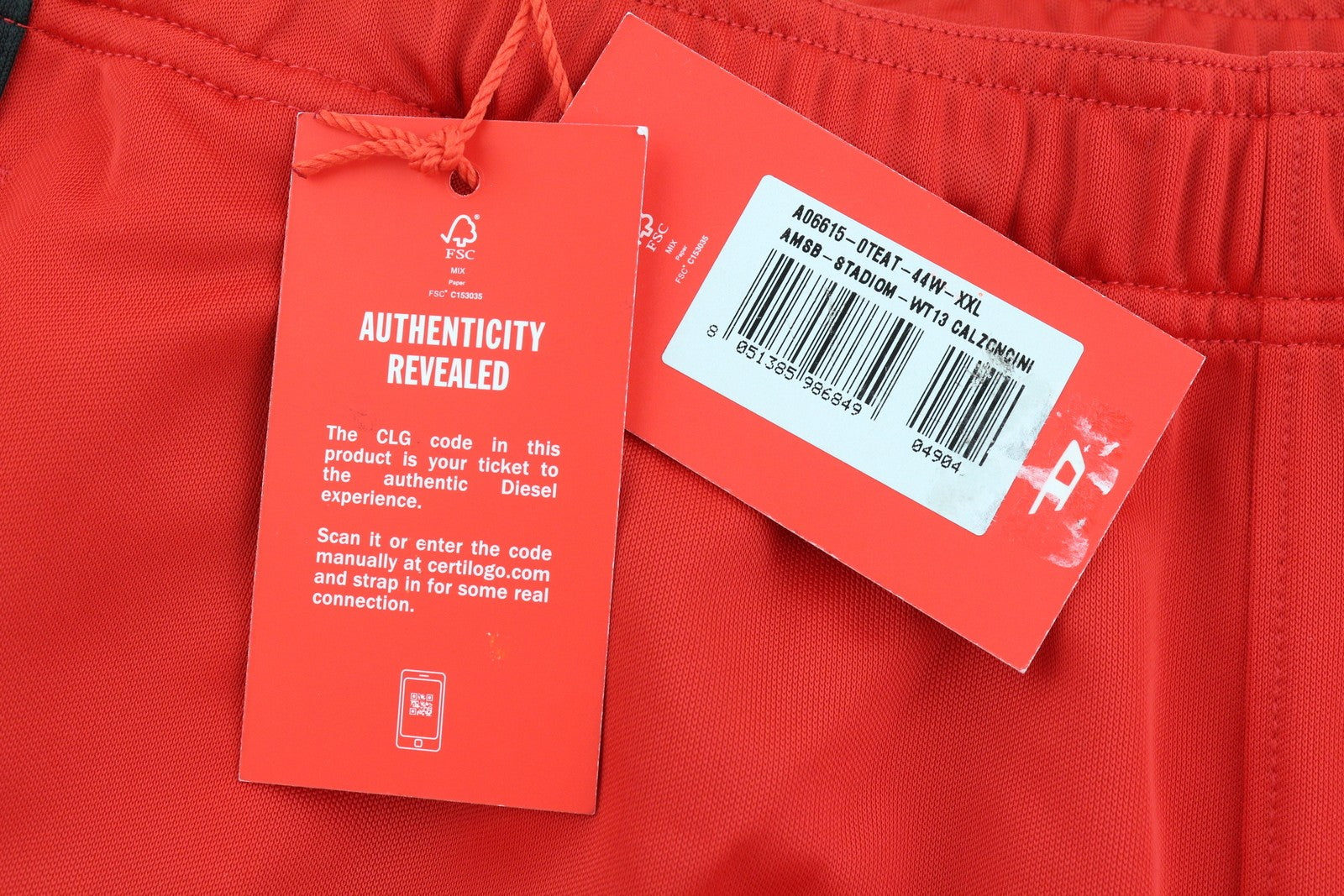 DIESEL Amsb-Stadiom-Wt13 Men's Shorts 2XL Red 55DSL Track Elastic Logo