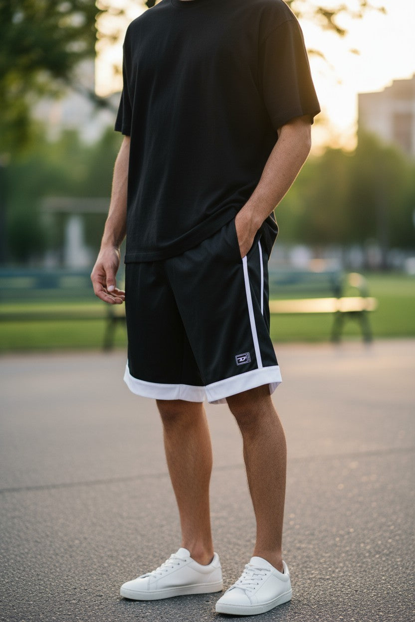 DIESEL Amsb-Stadiom-Wt13 Men's Shorts L Black 55DSL Track Elastic Logo