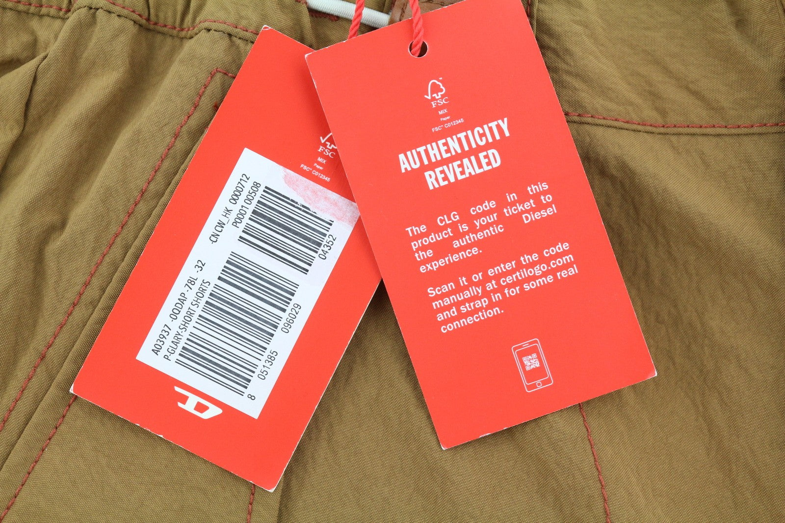 DIESEL P-Glary Men's Shorts W32 Mid Brown Cargo Elastic Pocket Logo RRP175