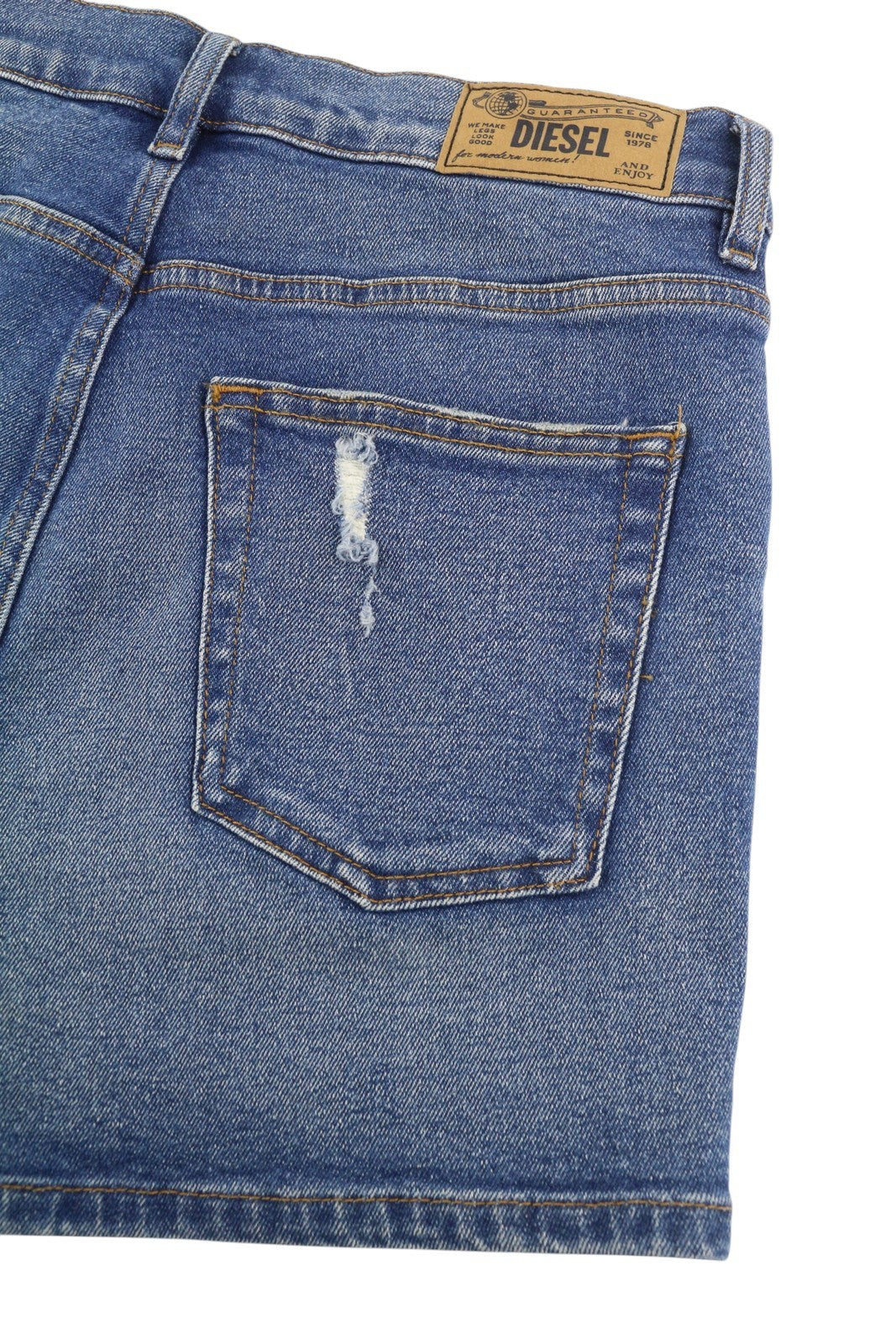 DIESEL De-Lowy-Ra RB022 Women's Shorts W25 Blue Washed Denim Distressed