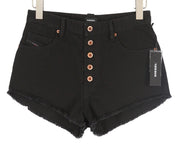DIESEL De-Gingher Women's Shorts W28 Black Denim Distressed Buttoned Logo