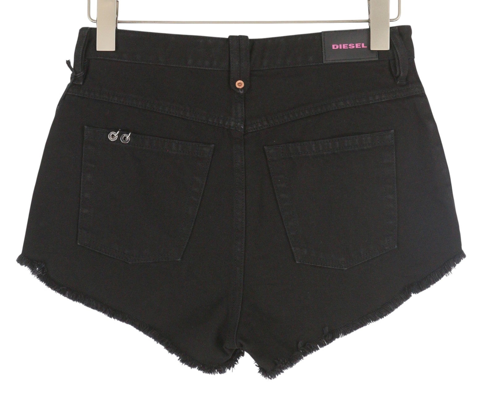 DIESEL De-Gingher Women's Shorts W28 Black Denim Distressed Buttoned Logo