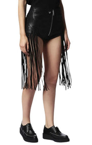 DIESEL L-Leonis 0GANN Women Shorts W24 Black Cowhide Leather Fringe Trim RRP500