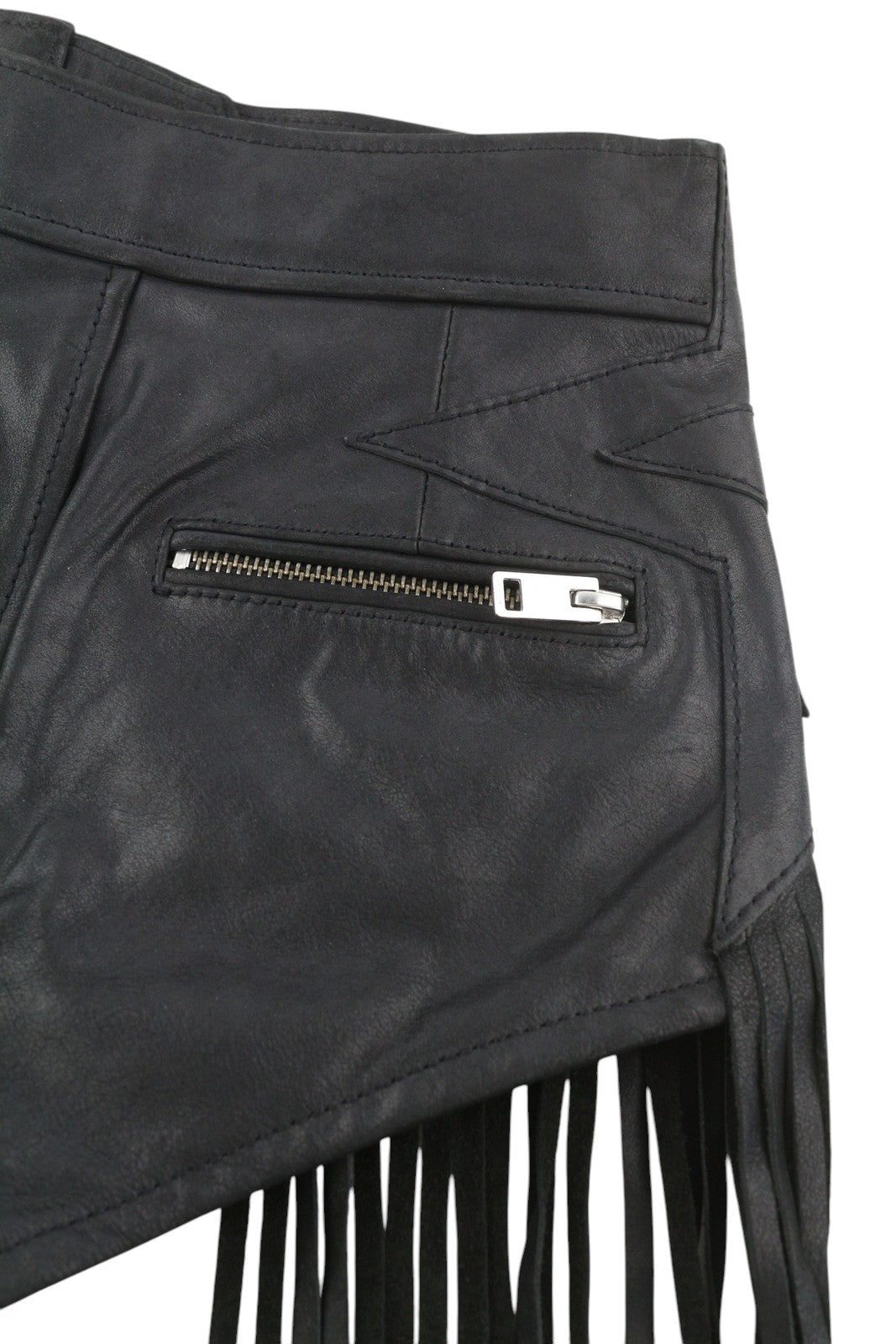 DIESEL L-Leonis 0GANN Women Shorts W24 Black Cowhide Leather Fringe Trim RRP500