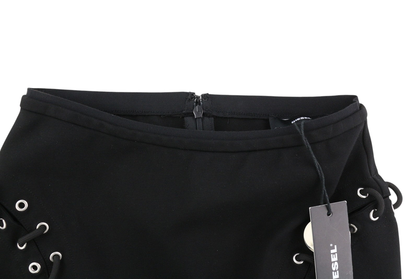 DIESEL O-Fujo 0JASB Women's Skirt W24 Black Stretch Fitted Silver Detail