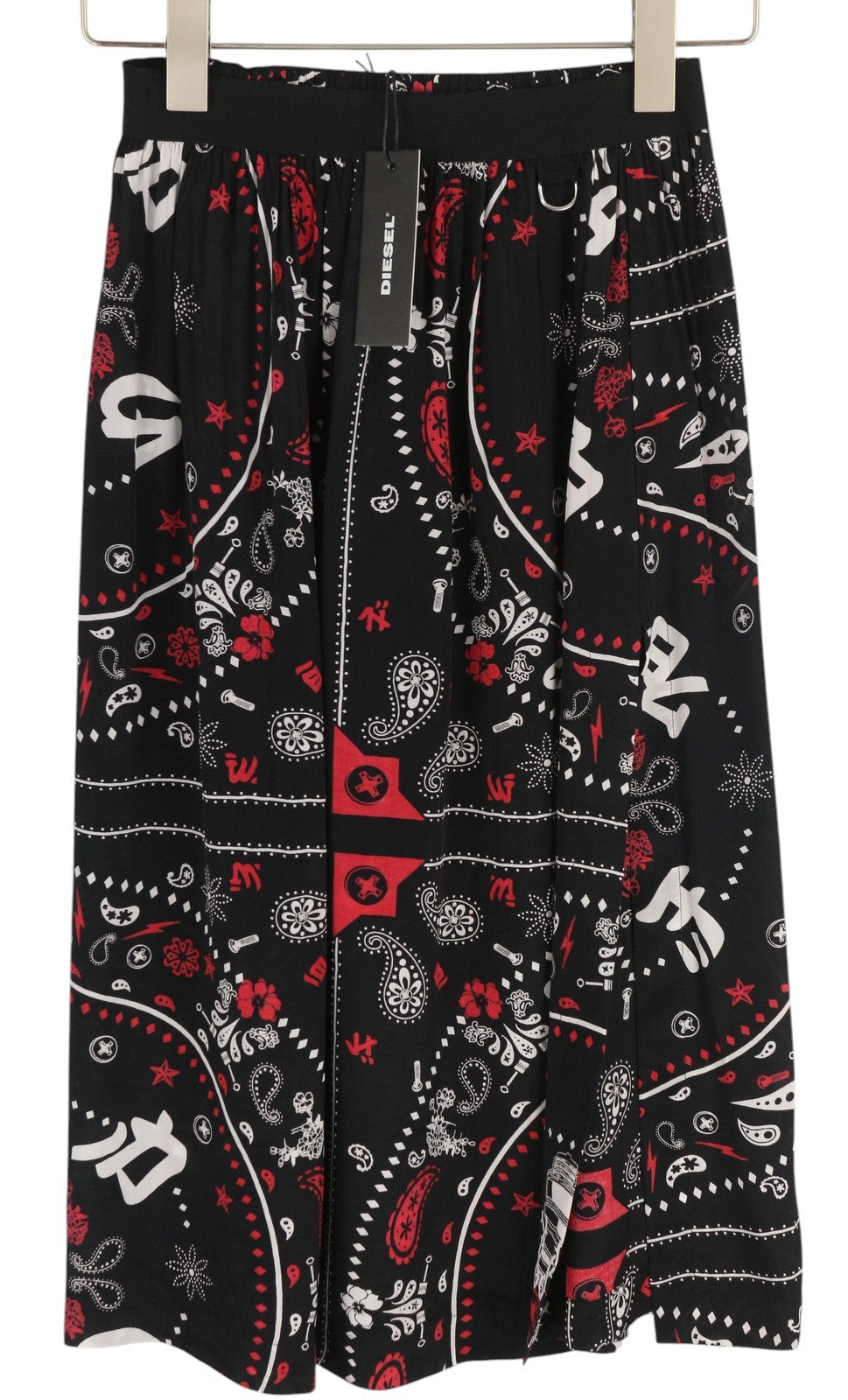 DIESEL O-Miyo-B Women's Skirt XS Elastic Waist Patterned Side Split Midi