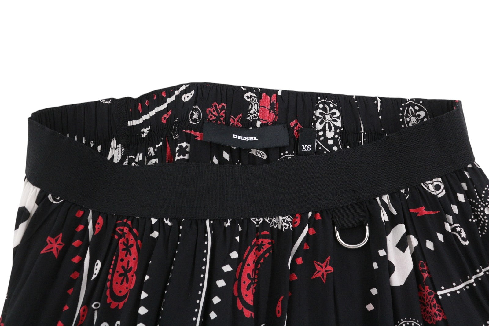 DIESEL O-Miyo-B Women's Skirt XS Elastic Waist Patterned Side Split Midi