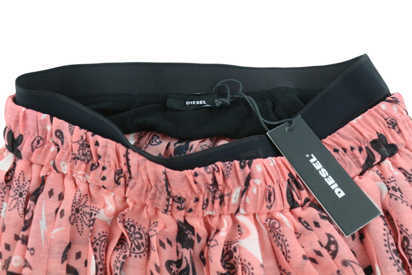 DIESEL O-Pliz Women's Skirt M Pink Pleated Pattern Double Waist Logo