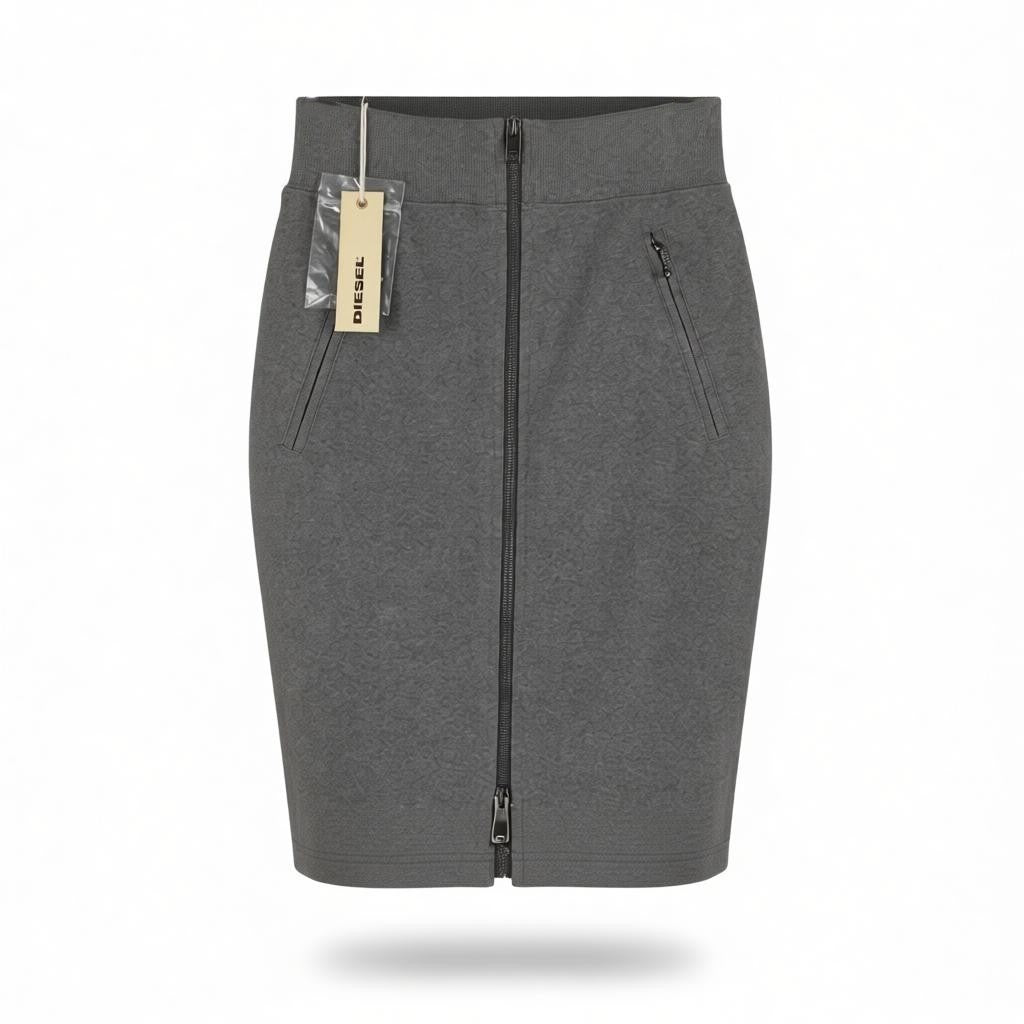 DIESEL O-Vita Women's Skirt W27 Grey Melange Pencil Zip Pocket Mini