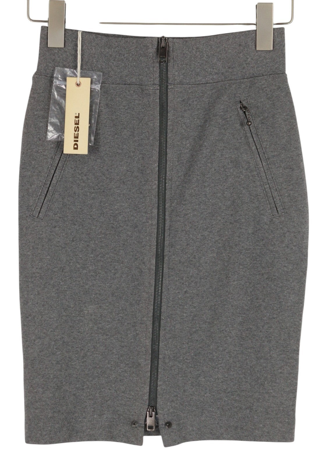 DIESEL O-Vita Women's Skirt W25 Grey Melange Fitted Pencil Zip Detail