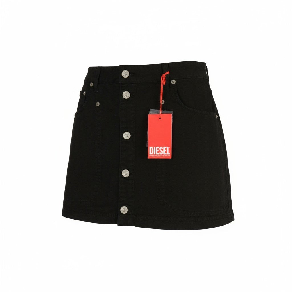 DIESEL O-Beige Women's Skirt W28 Black Cotton Buttoned Short Logo Pockets