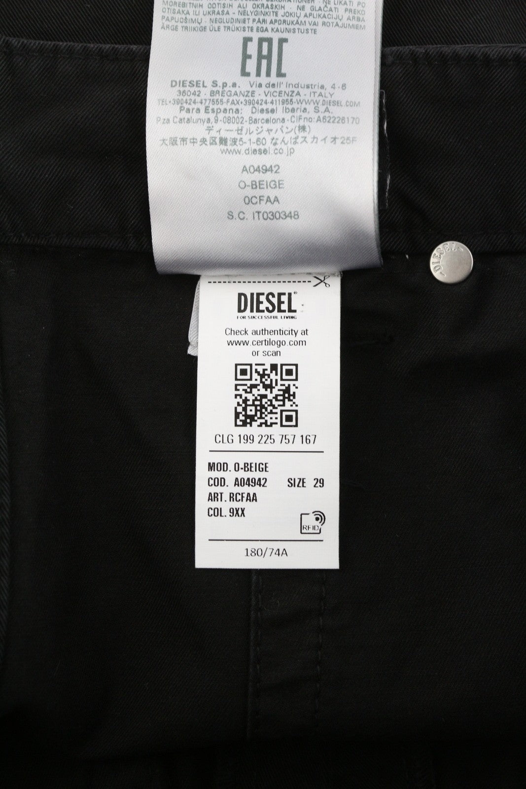 DIESEL O-Beige Women's Skirt W29 Black Cotton Buttoned Logo Mini