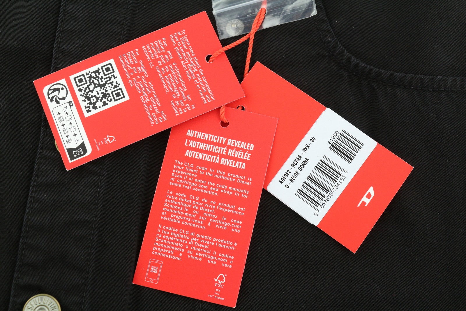 DIESEL O-Beige Women's Skirt W30 Black Cotton Button Fly Mini Skirt