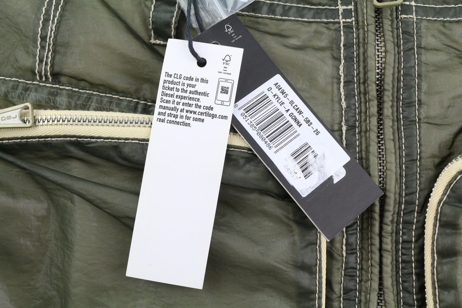 DIESEL O-Kylie-A Women's Skirt W26 Khaki Coated Look Zip Mini Pockets