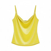 DIESEL T-Amos Women's T-Shirt S Yellow Velour Sleeveless Stretch Logo