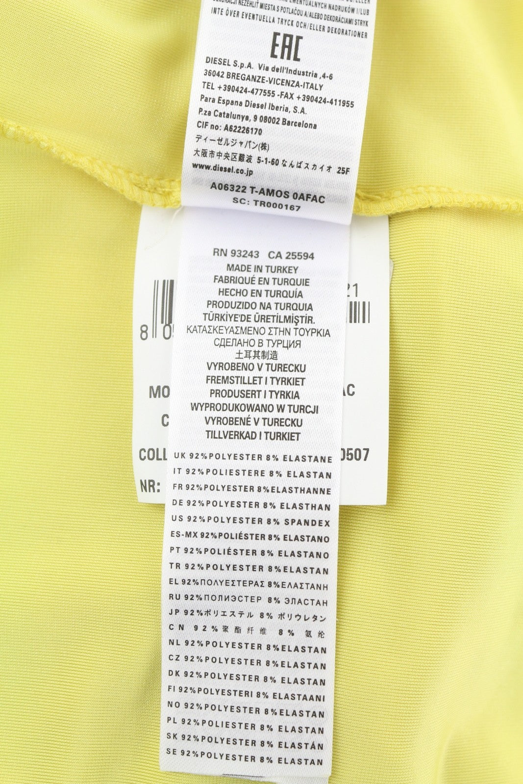 DIESEL T-Amos Women's T-Shirt S Yellow Velour Sleeveless Stretch Logo