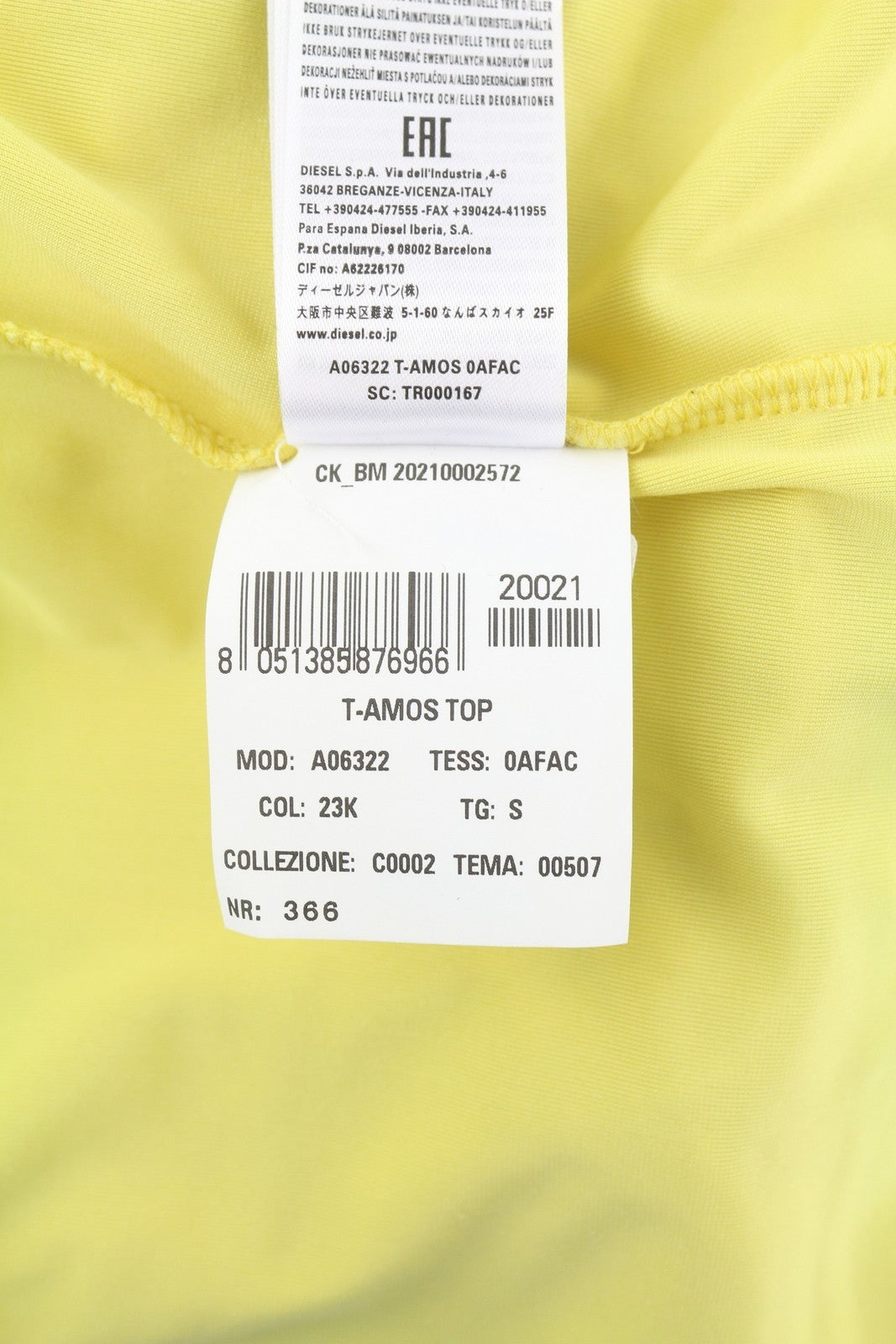 DIESEL T-Amos Women's T-Shirt S Yellow Velour Sleeveless Stretch Logo