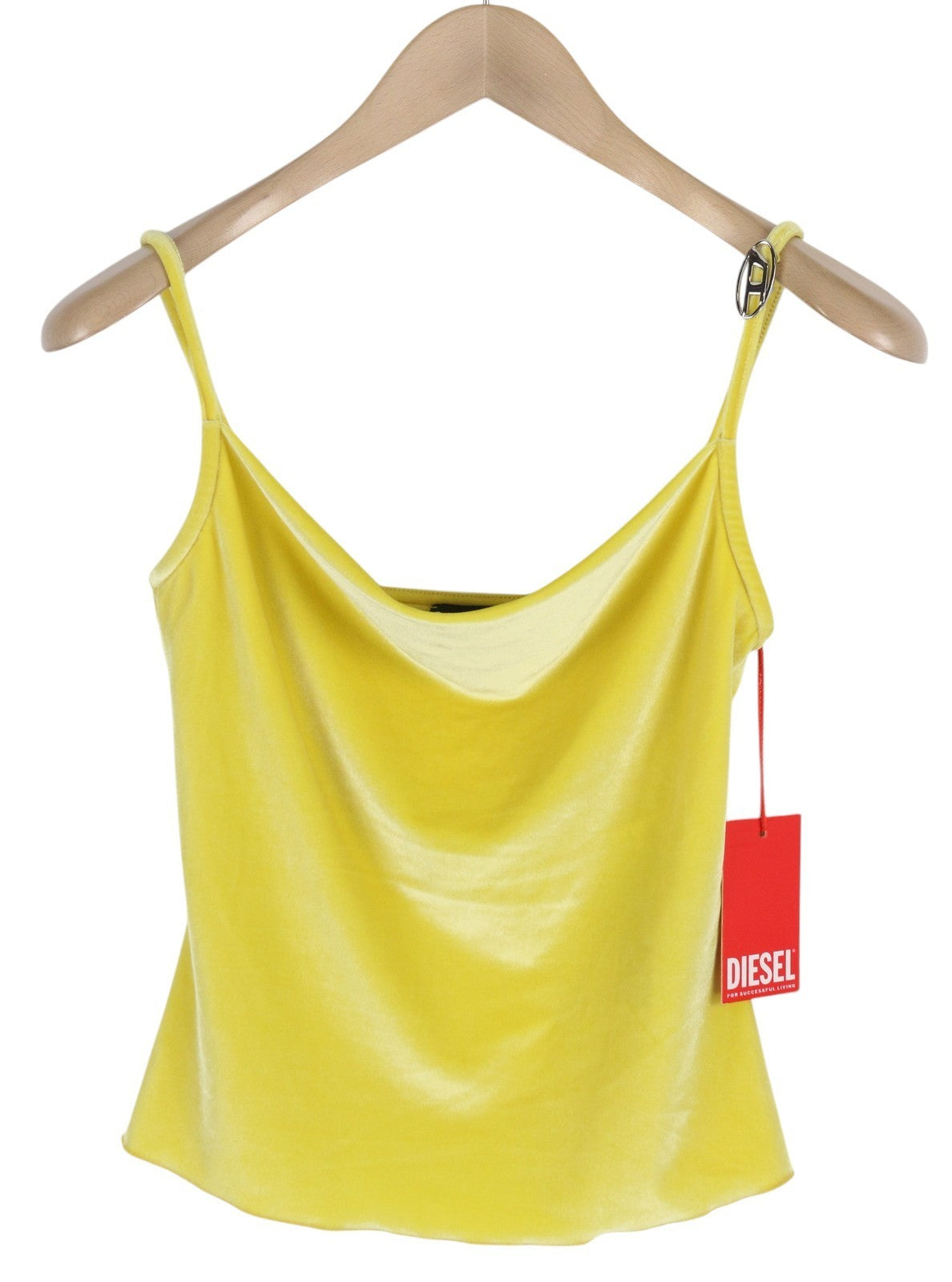DIESEL T-Amos Women's T-Shirt S Yellow Velour Sleeveless Stretch Logo