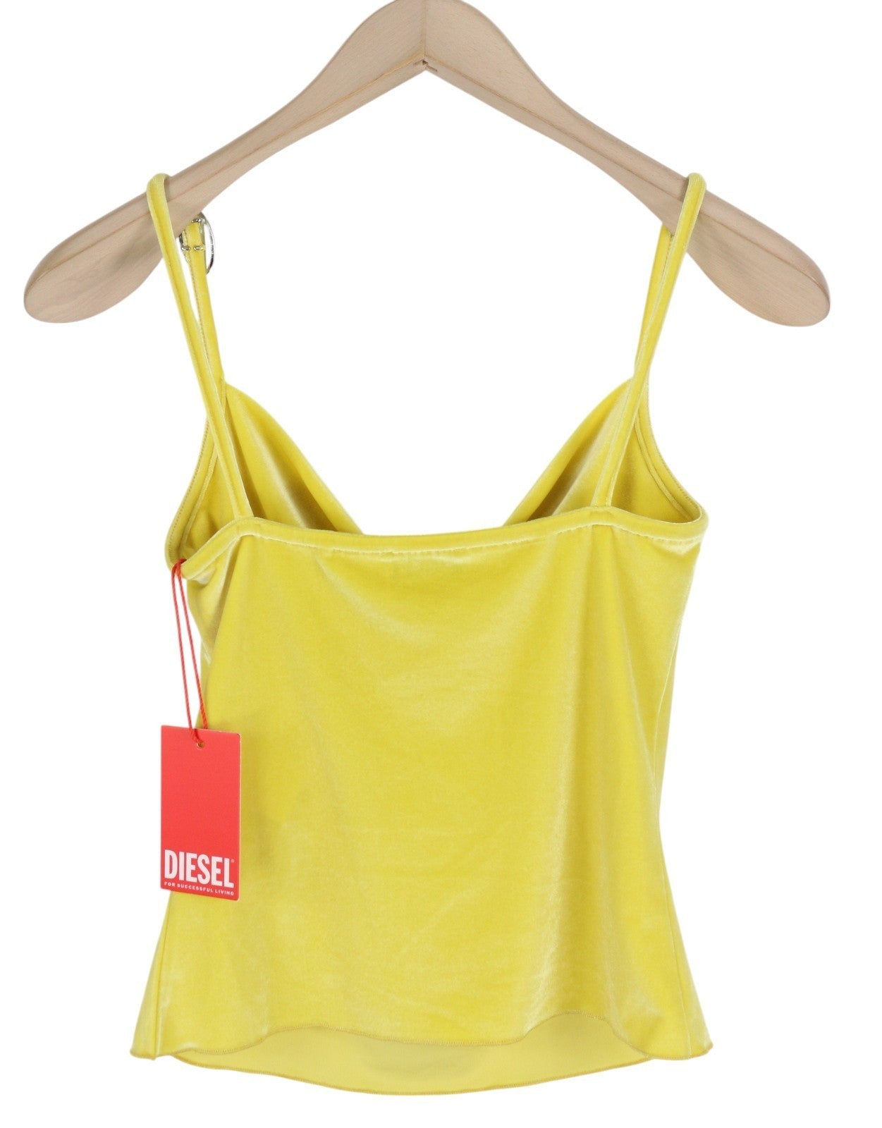 DIESEL T-Amos Women's T-Shirt S Yellow Velour Sleeveless Stretch Logo