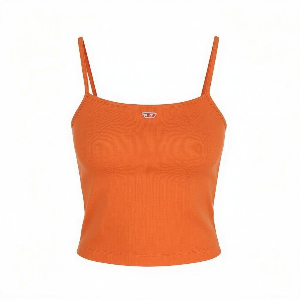 DIESEL T-Hop-D Women's T-Shirt M Orange Cropped Sleeveless Stretch Logo