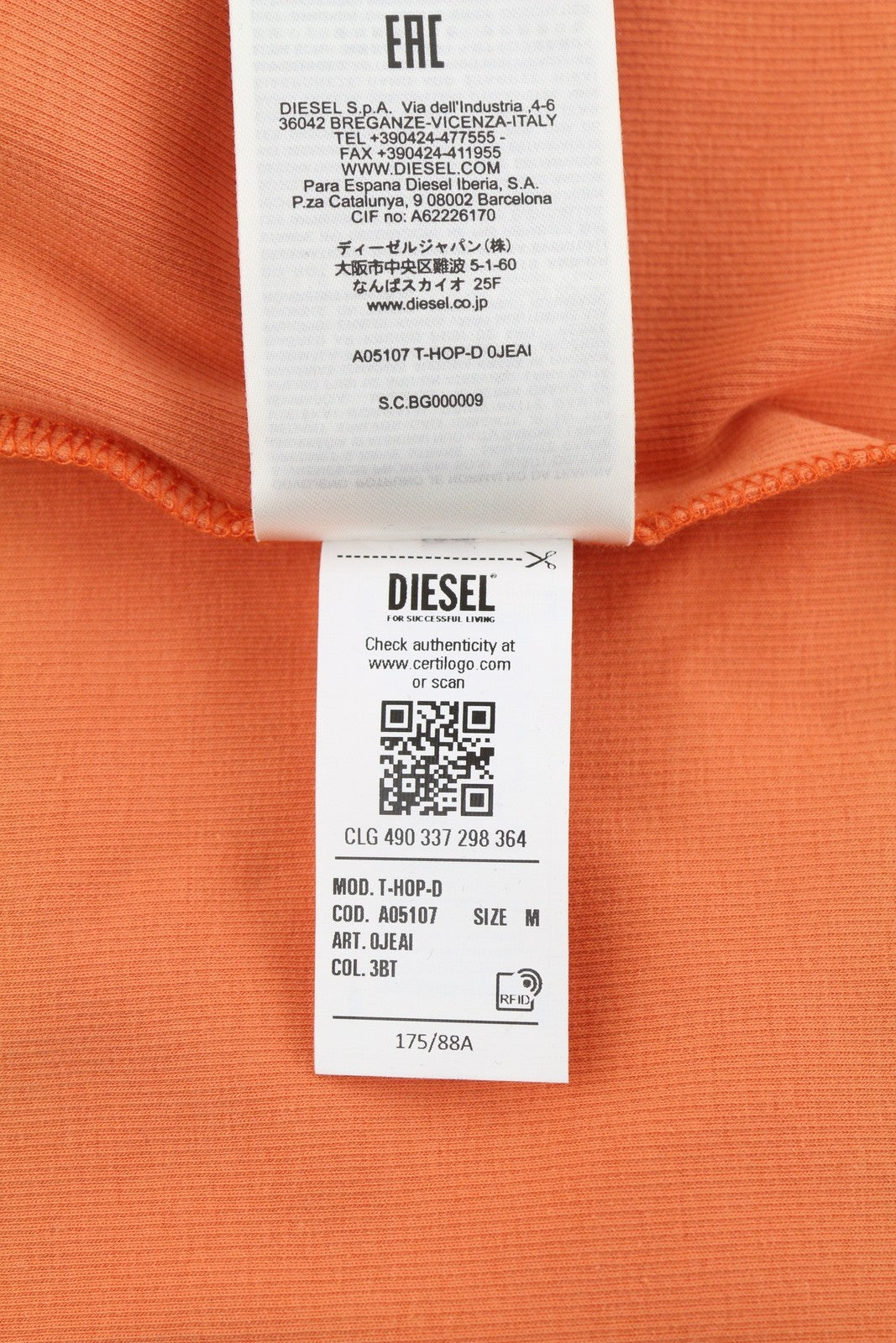 DIESEL T-Hop-D Women's T-Shirt M Orange Cropped Sleeveless Stretch Logo