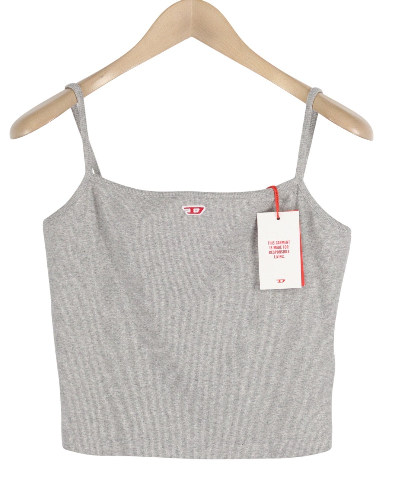 DIESEL T-Hop-D Women's T-Shirt L Grey Melange Sleeveless Stretch Logo