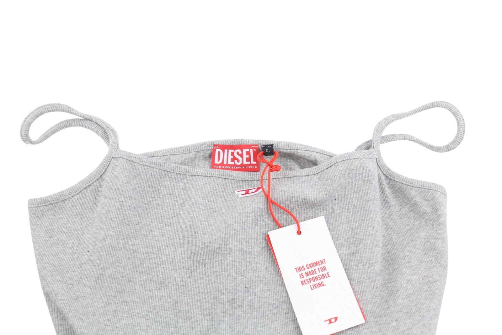 DIESEL T-Hop-D Women's T-Shirt L Grey Melange Sleeveless Stretch Logo