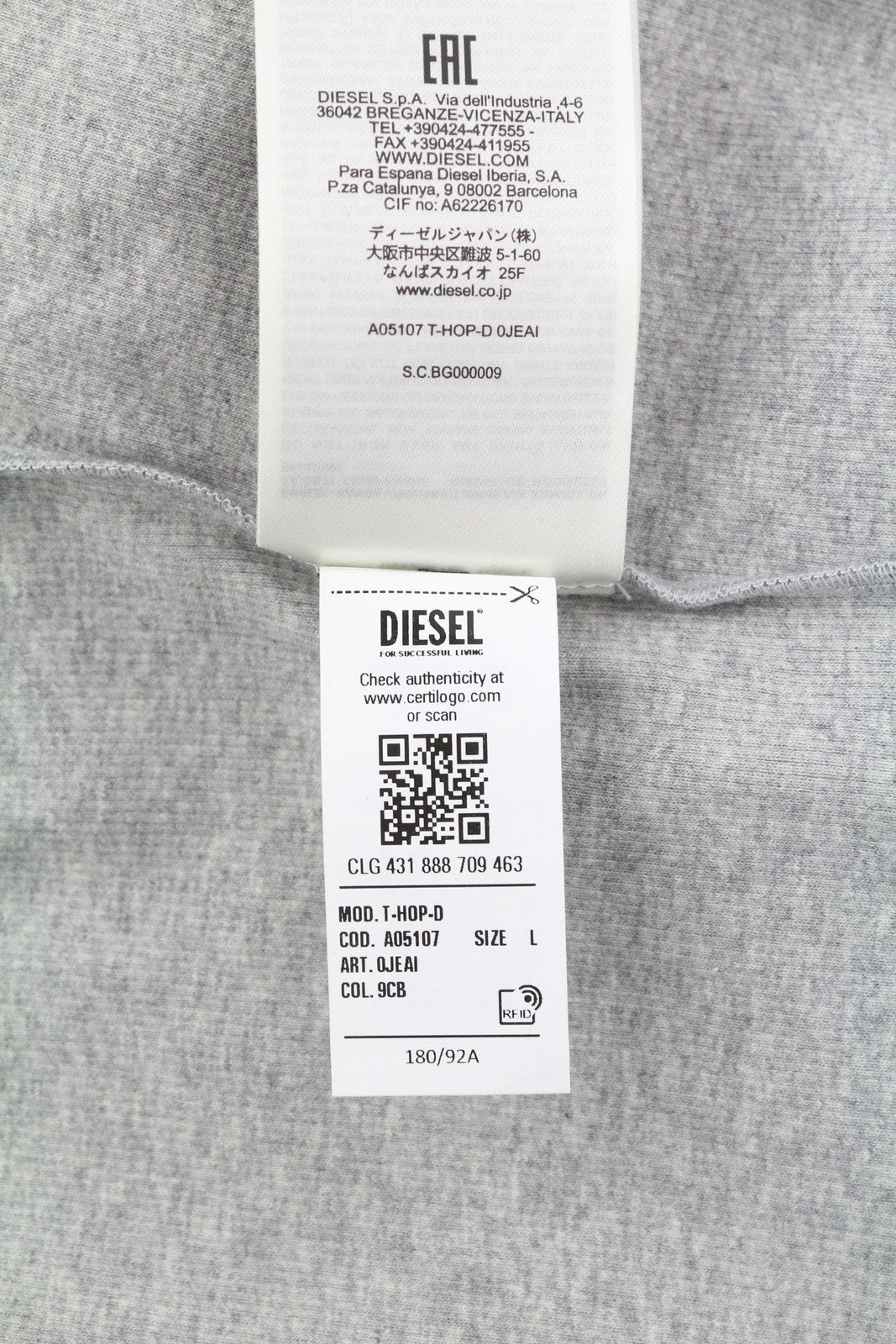 DIESEL T-Hop-D Women's T-Shirt L Grey Melange Sleeveless Stretch Logo