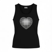 DIESEL T-Urar Women's T-Shirt XS Black Sleeveless Tricot Heart Print