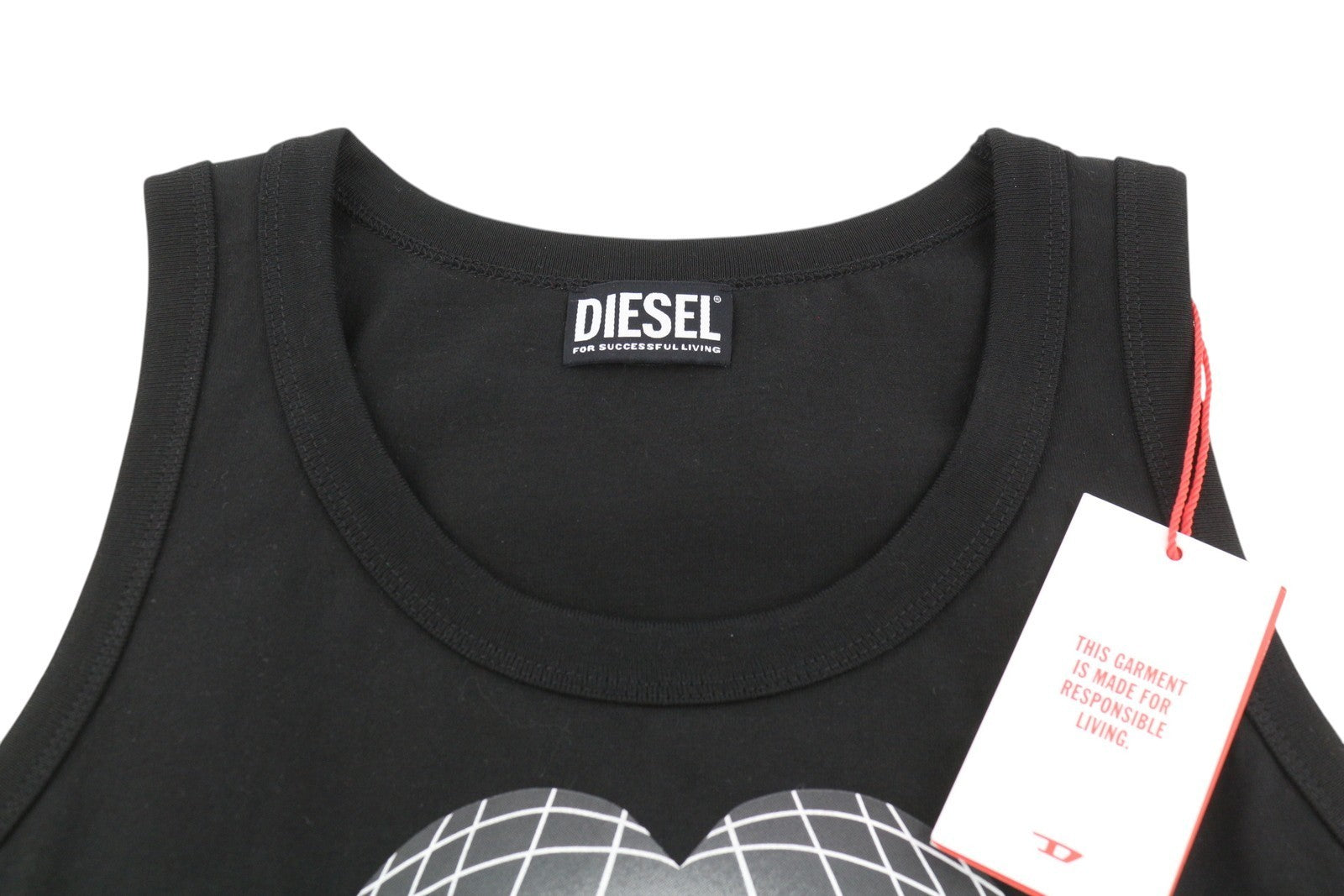 DIESEL T-Urar Women's T-Shirt XS Black Sleeveless Tricot Heart Print