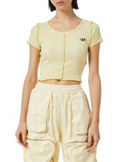 DIESEL T-Ribby Women's T-Shirt M Yellow Cropped Stretch Short Sleeve