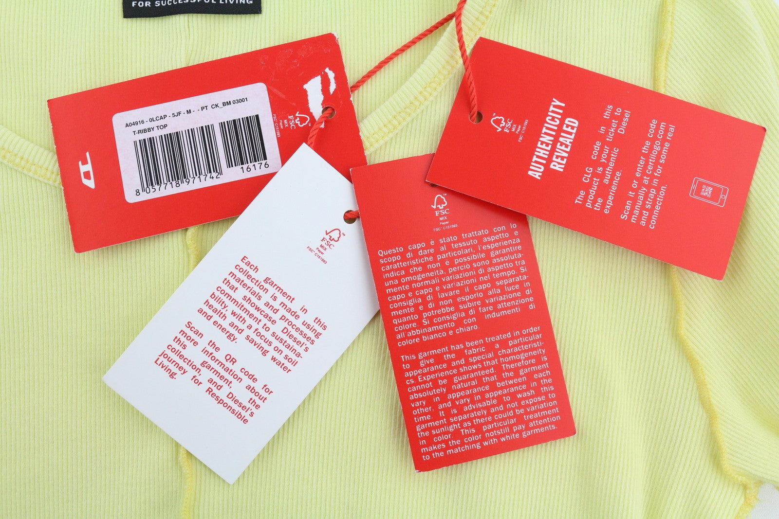 DIESEL T-Ribby Women's T-Shirt M Yellow Cropped Stretch Short Sleeve