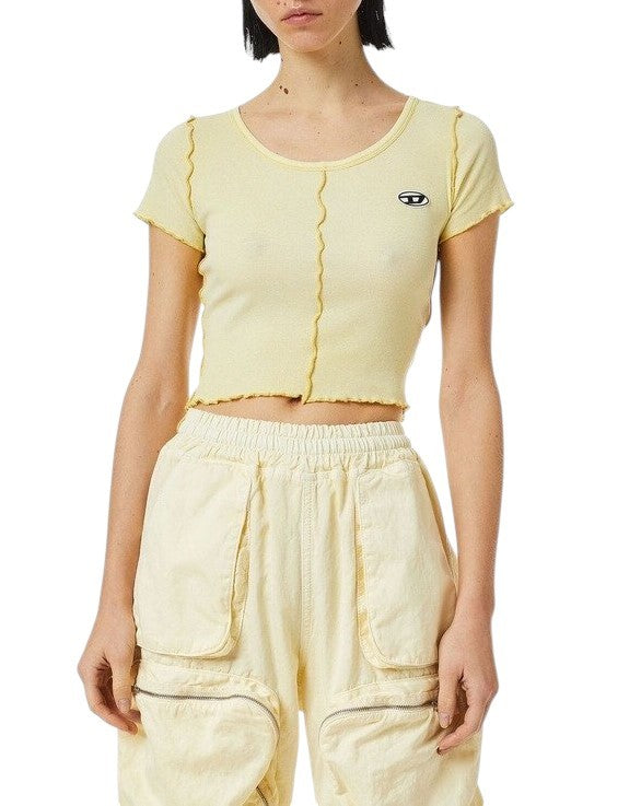 DIESEL T-Ribby Women's T-Shirt S Yellow Cropped Stretch Short Sleeve